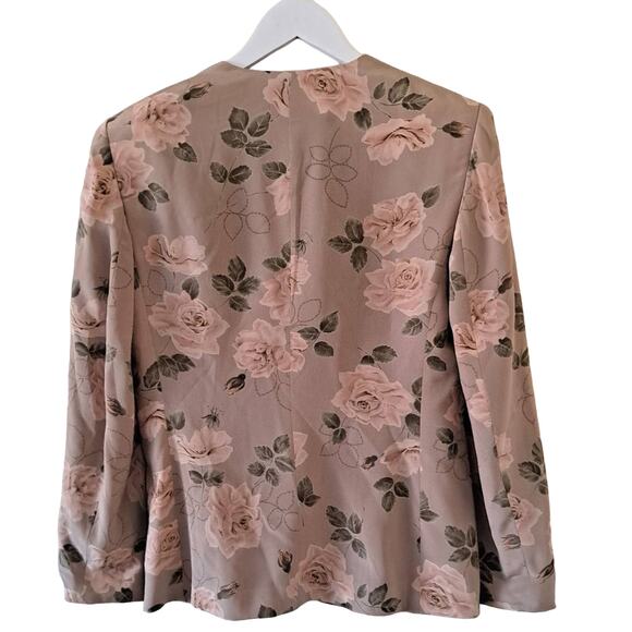 Rena Rowan For Saville Tan Multicolored Floral Silk Long Sleeve Jacket Top - 6P - Picture 4 of 7